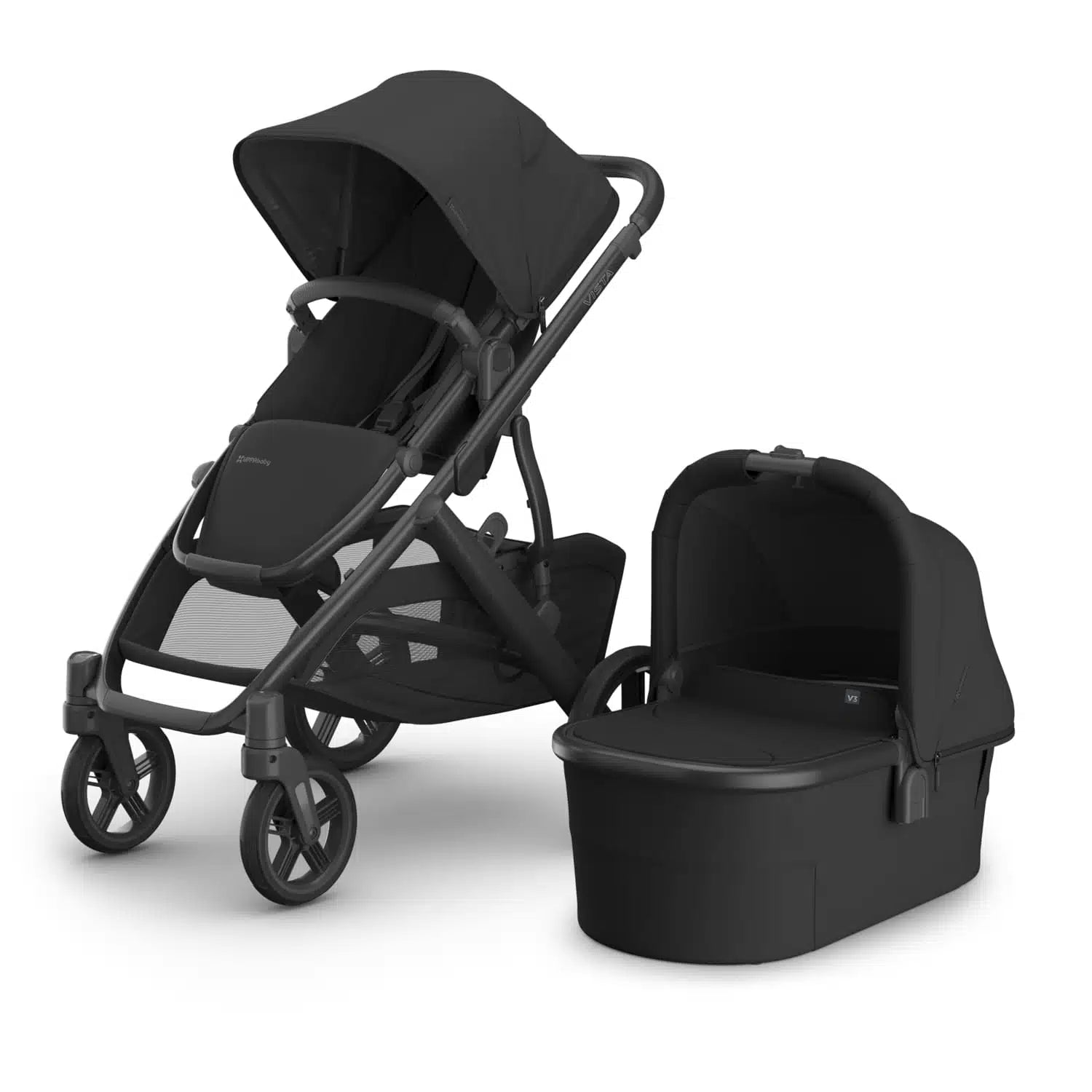 Uppababy Vista V3 Kinderwagen Jake - Zwart - Carbon Frame Met Zwart Leer Nieuw: Leverbaar Juli 2026