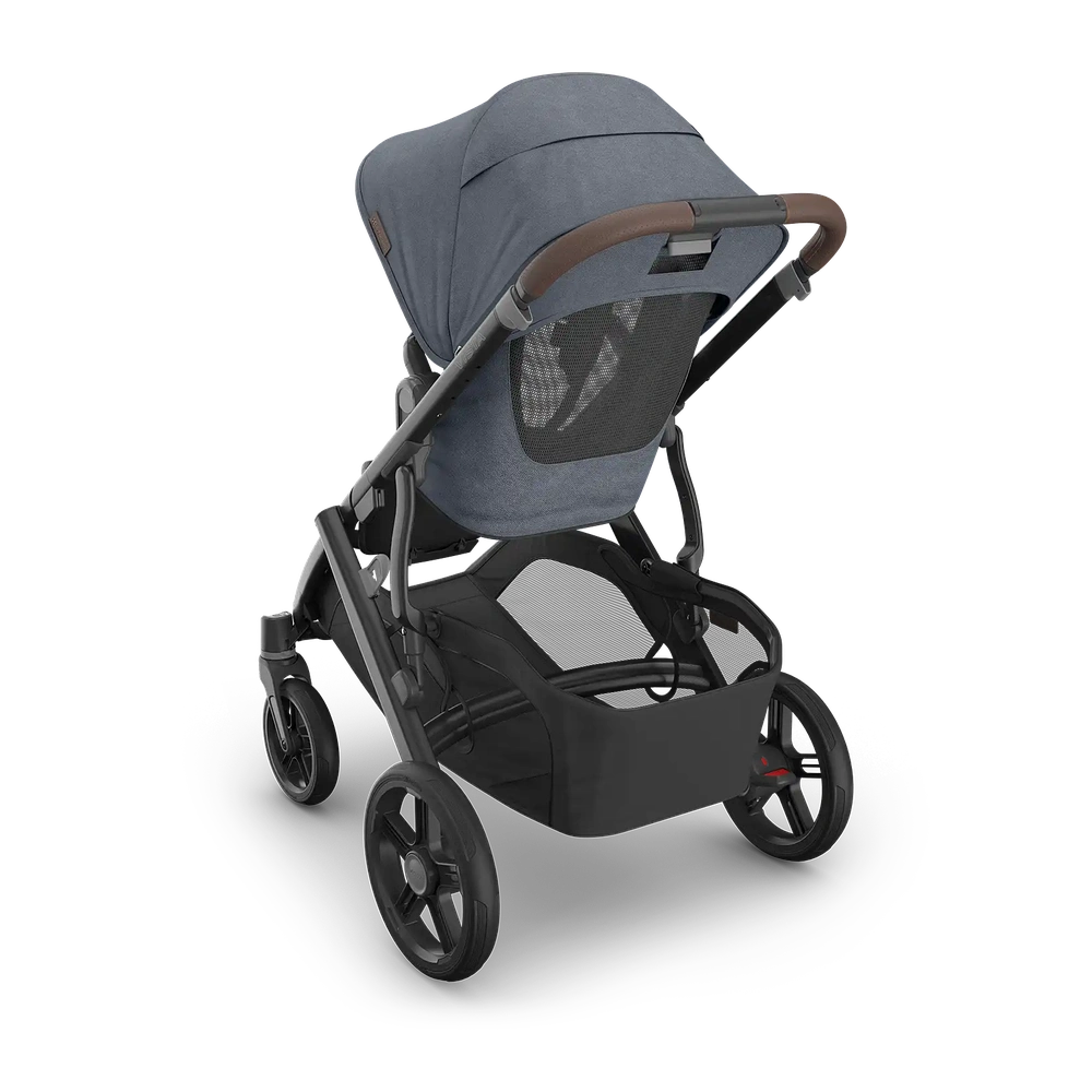 Uppababy Vista V3 Kinderwagen Julian - Dusty Blue Mélange - Carbon Frame Met Kastanje Bruin Leer