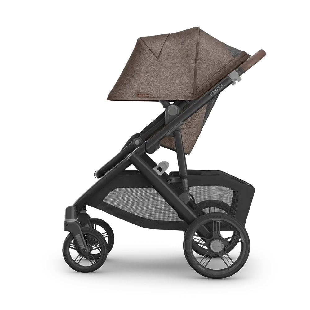 Uppababy Vista V3 Kinderwagen Owen - Mocha Mélange - Carbon Frame Met Kastanje Bruin Leer