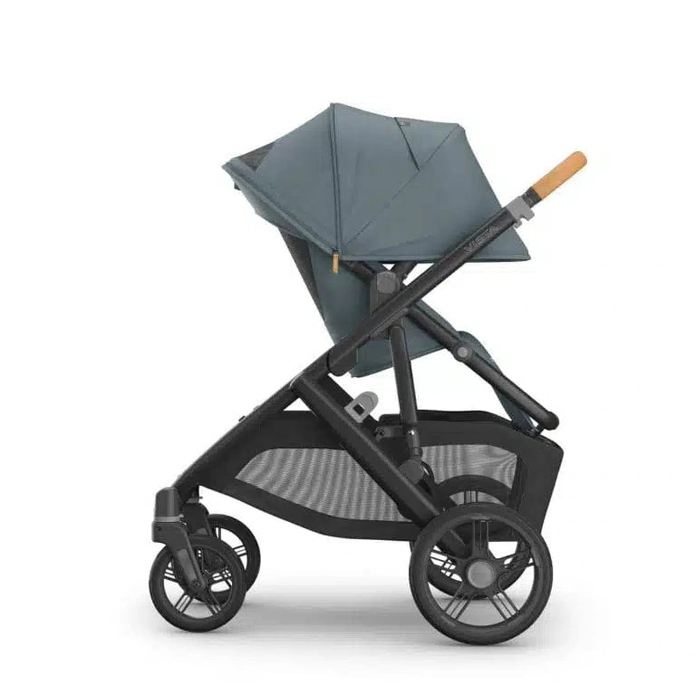 Uppababy Vista V3 Kinderwagen Dillan - Stone Blue - Carbon Frame Met Zand Bruin Leer