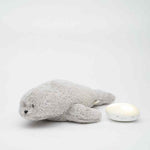 Peluche Moonie - The Humming Seal Organic 2.0 - Gris naturel | Phoque à bruit blanc avec veilleuse