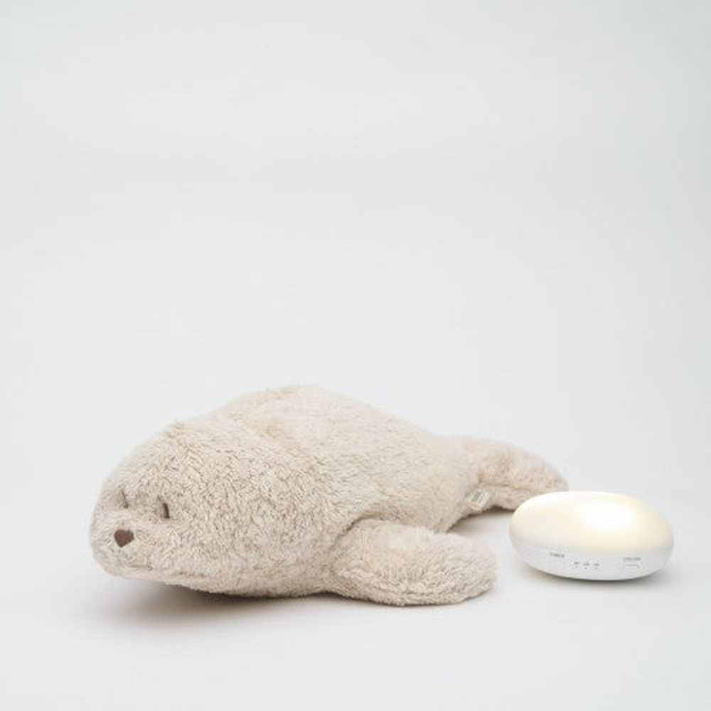 Moonie Peluche - The Humming Seal Organic 2.0 - Sable naturel | Phoque à bruit blanc avec veilleuse