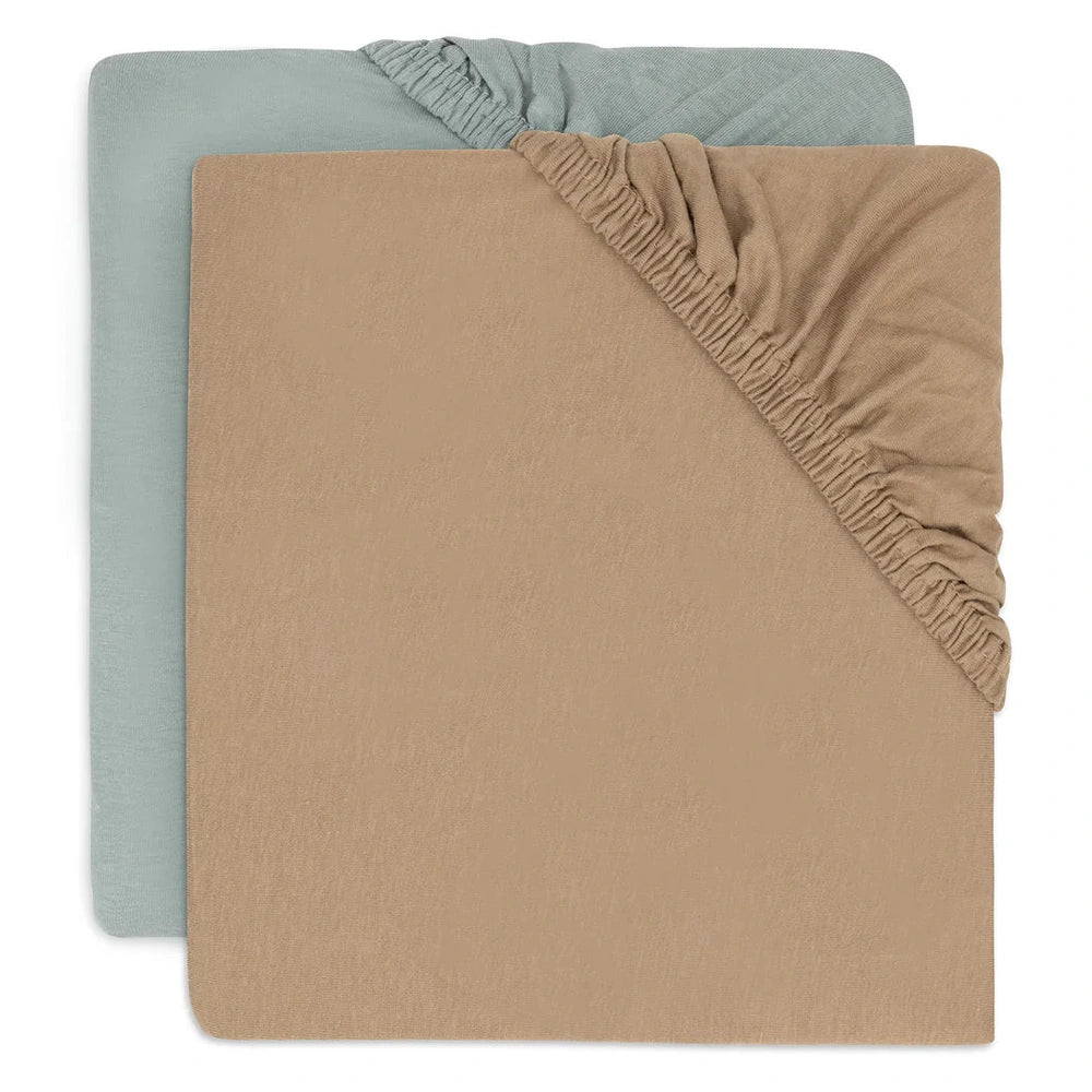 Jollein - Drap-housse en jersey 60x120cm - lot de 2 - Vert d’eau / Biscuit