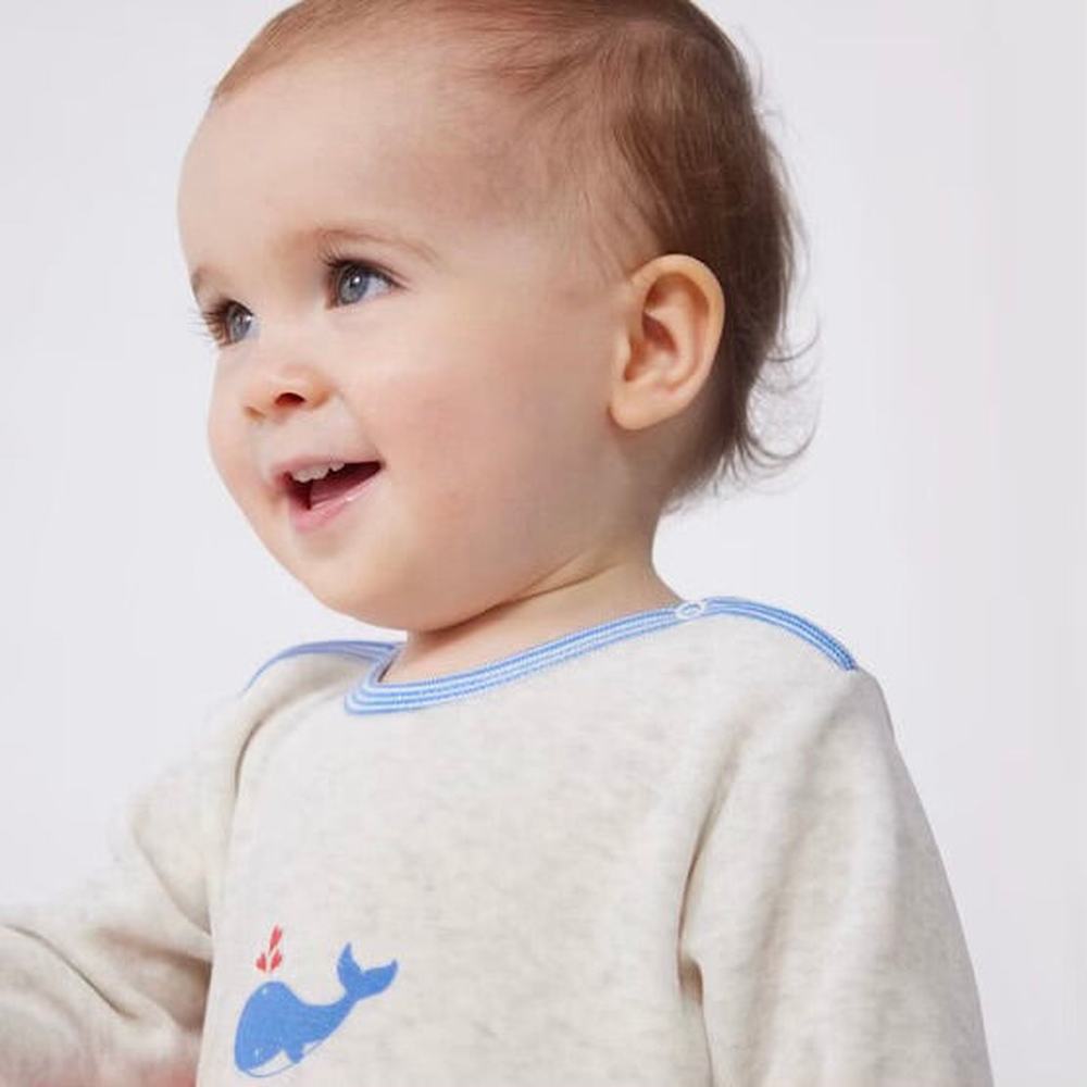 Pyjama bébé en velours Petit Bateau avec fermeture au dos - Baleine