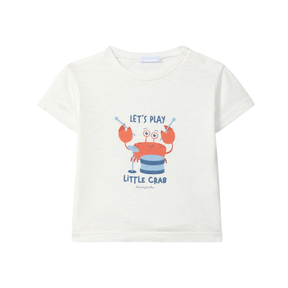 T-shirt en coton Laranjinha pour bébé "Let's Play Little Crab" - blanc cassé
