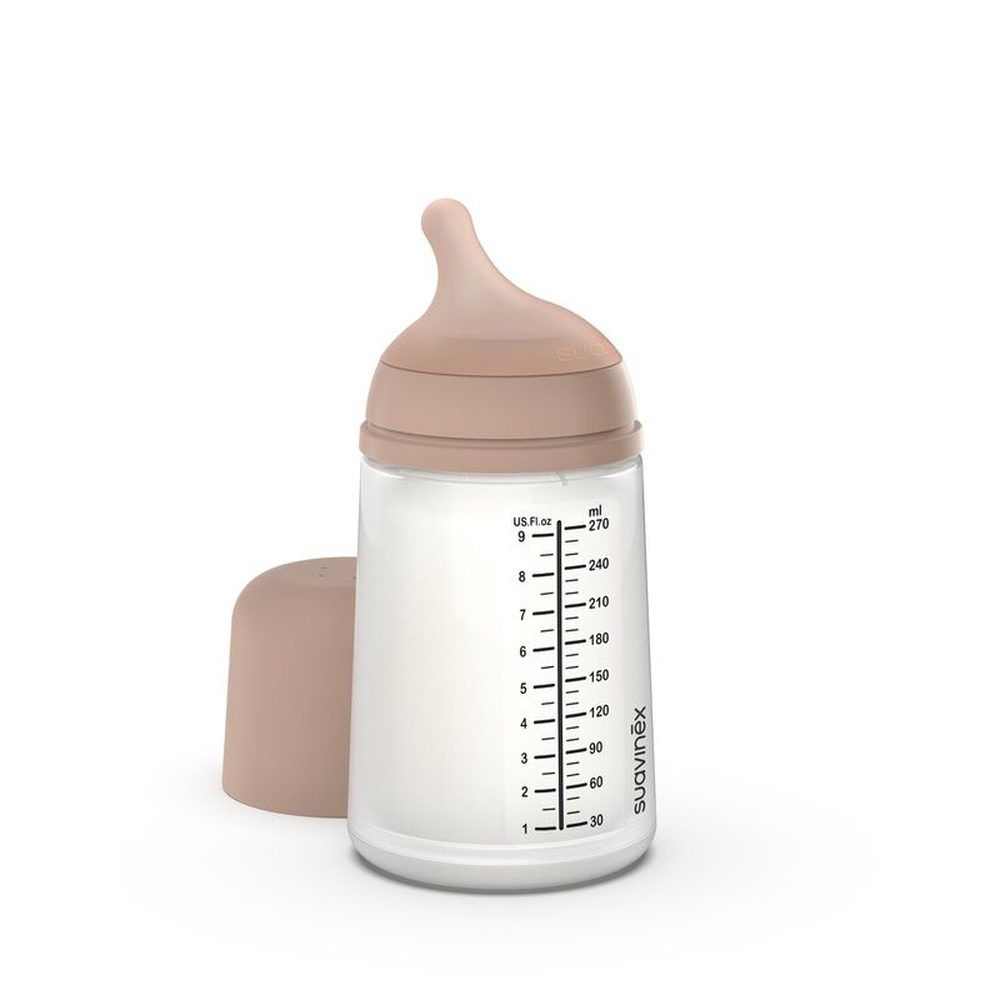 Biberon anti-colique Suavinex ZERO.ZERO 270 ml - débit moyen Amande