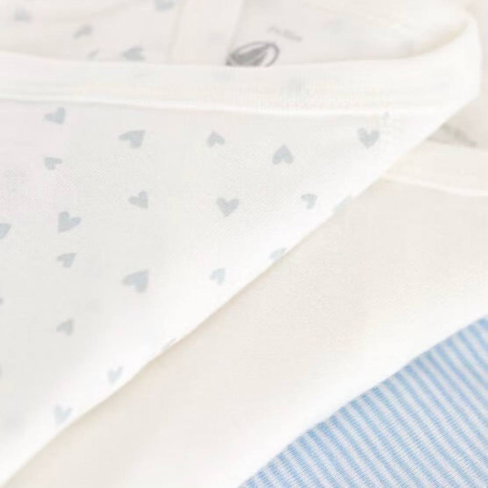 Petit Bateau Lot de 3 bodies en coton à manches courtes - Cœurs/Rayures/Bleu