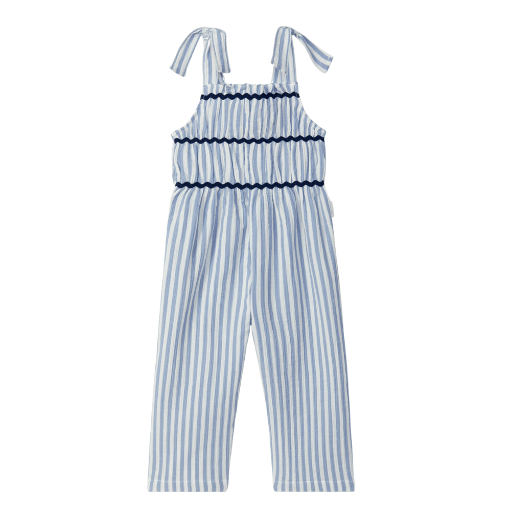 Laranjinha Salopette rayée en coton pour enfants - bleu moyen