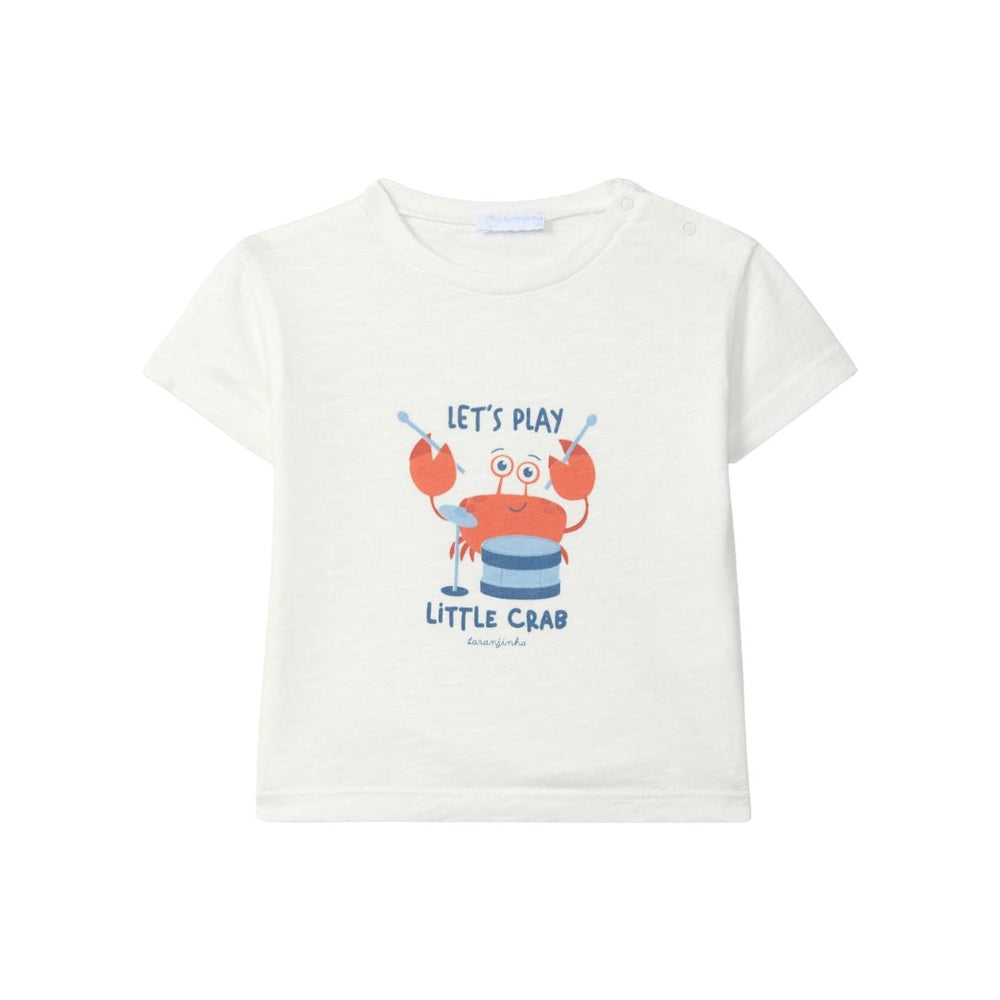 T-shirt en coton Laranjinha pour enfants "Let's Play Little Crab" - blanc cassé