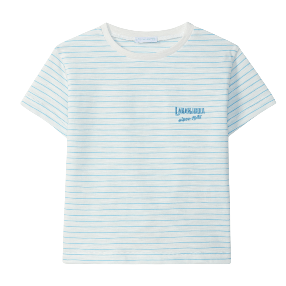 T-shirt rayé en coton Laranjinha pour enfants - turquoise