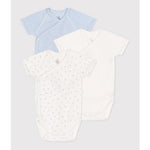 Petit Bateau Lot de 3 bodys en coton à manches courtes - Cœurs/Rayures/Bleu
