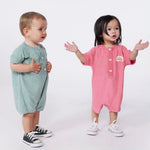 Petit Bateau Combinaison bébé courte en éponge de coton uni à manches courtes - Rose vif