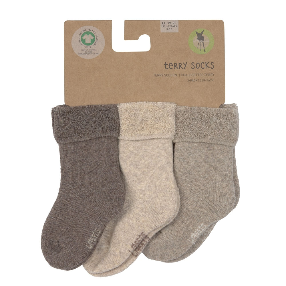 Lässig lot de 3 chaussettes en éponge GOTS - marron beige