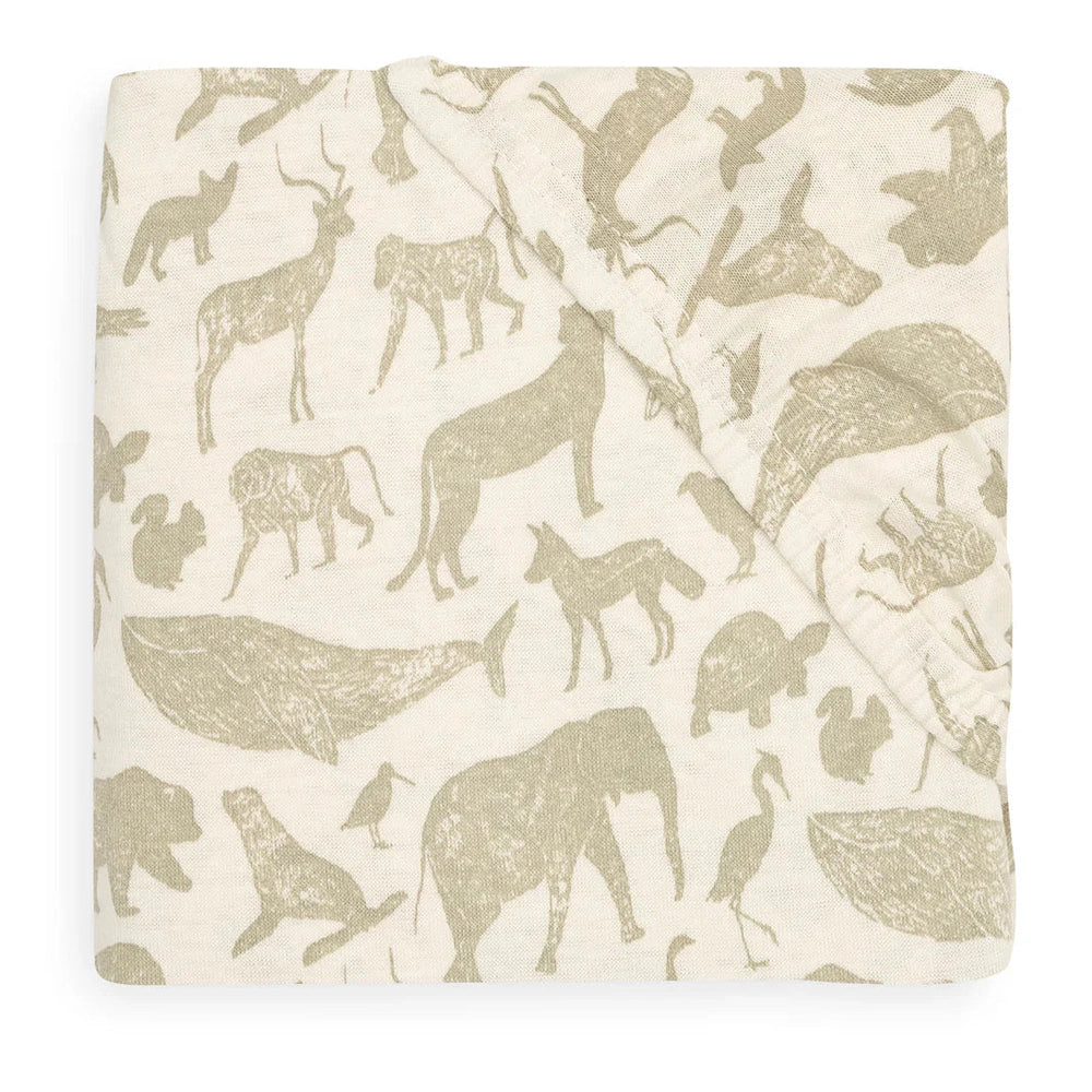 Jollein Drap-housse jersey 70x140/75x150cm - Animaux vert olive