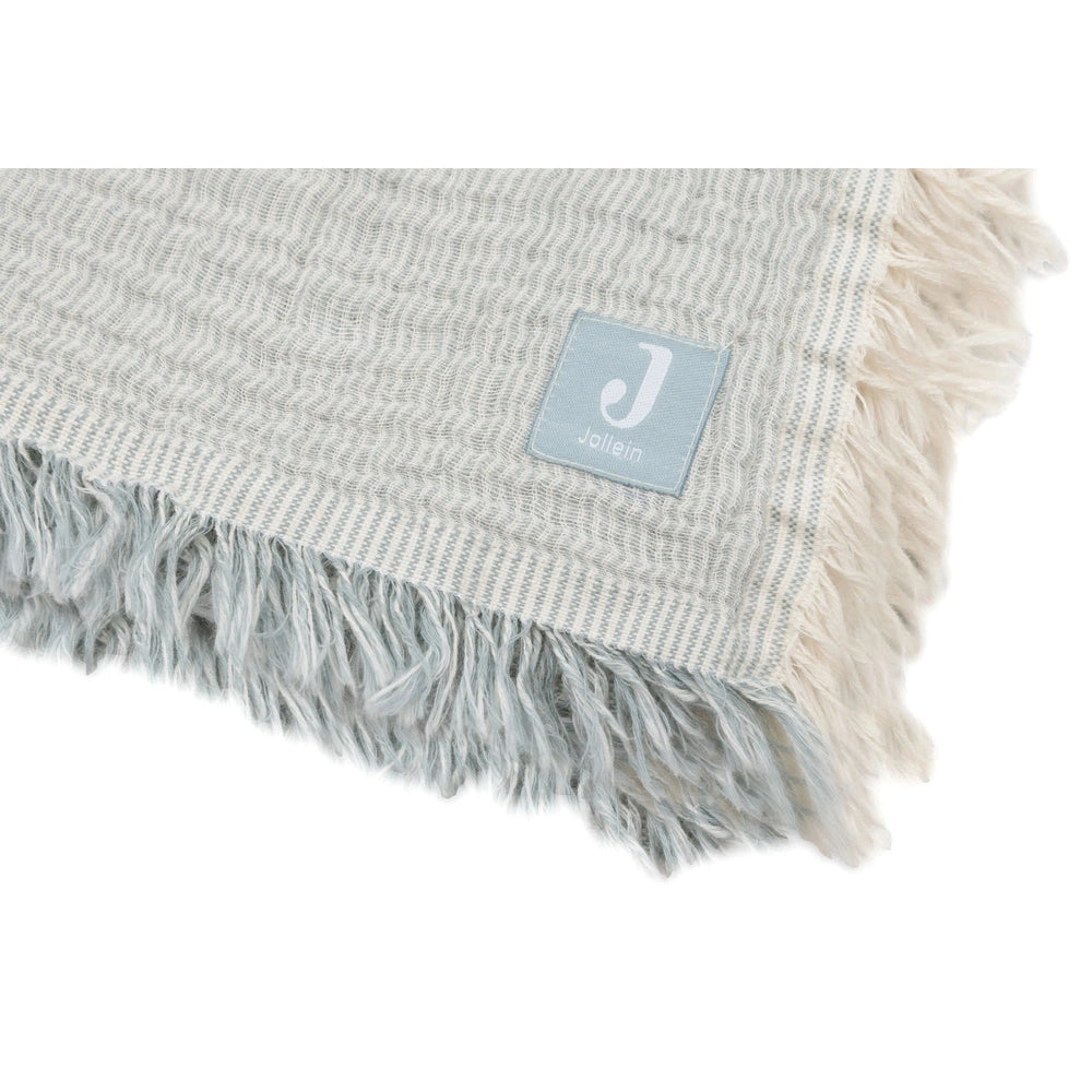 Jollein Couverture de berceau en mousseline 75x100cm Fringe Stripe - Vert d'eau/Ivoire
