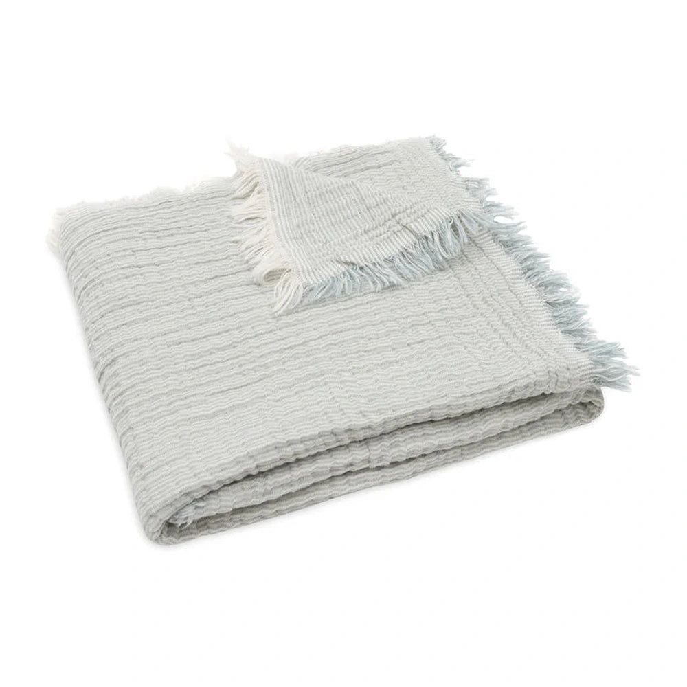 Couverture de berceau en gaze de coton Jollein 75x100cm Fringe Stripe - vert d’eau/ivoire