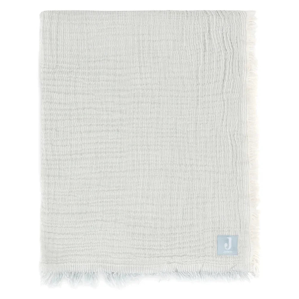 Couverture de berceau en mousseline Jollein 75x100cm Fringe Stripe - vert d’eau/ivoire