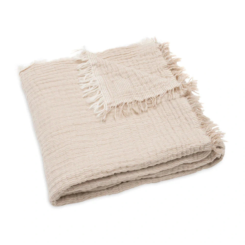 Jollein Couverture de berceau en mousseline 75x100cm Fringe Stripe - Biscuit/Ivory
