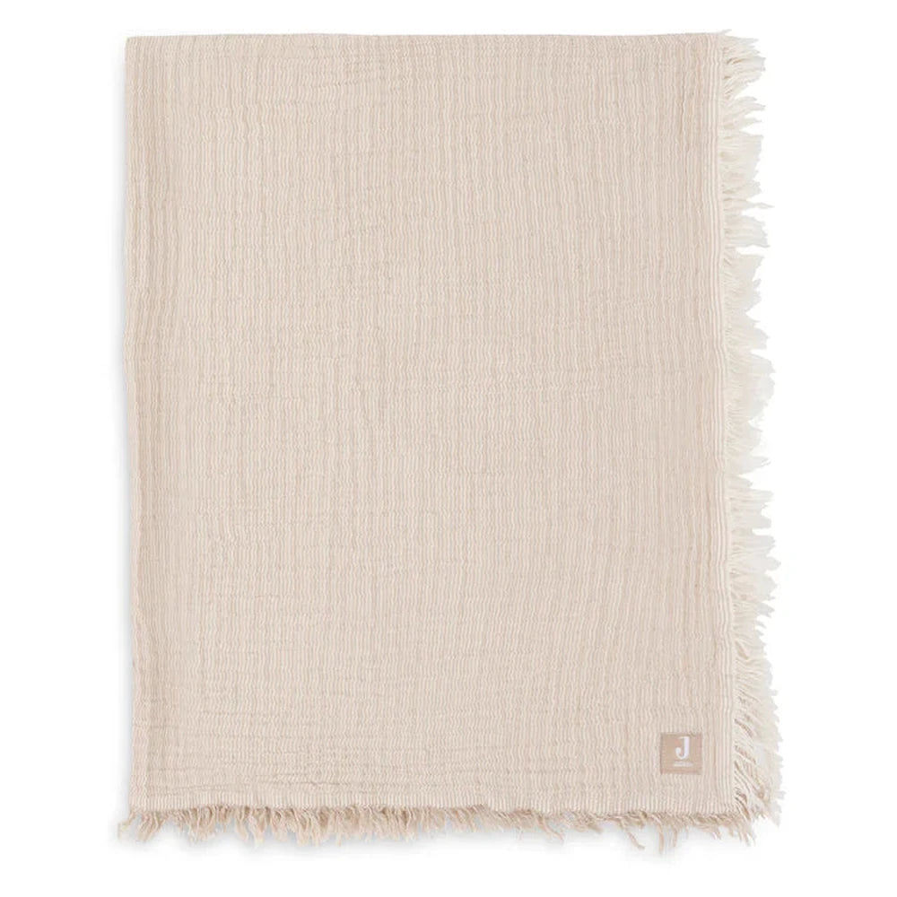 Jollein Couverture de berceau en mousseline 75x100cm Fringe Stripe - Biscuit/Ivoire