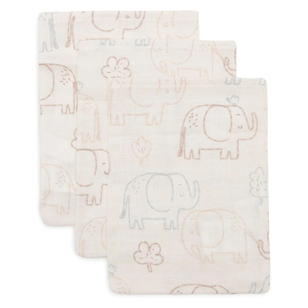 Gant de toilette en mousseline Jollein 15x20cm - Elephant Tales - 3 pièces