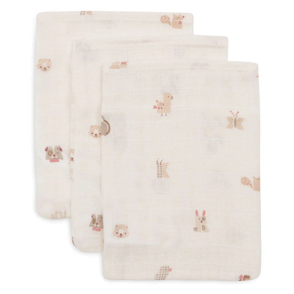 Gants de toilette en mousseline Jollein, lot de 3 - Animal Friends
