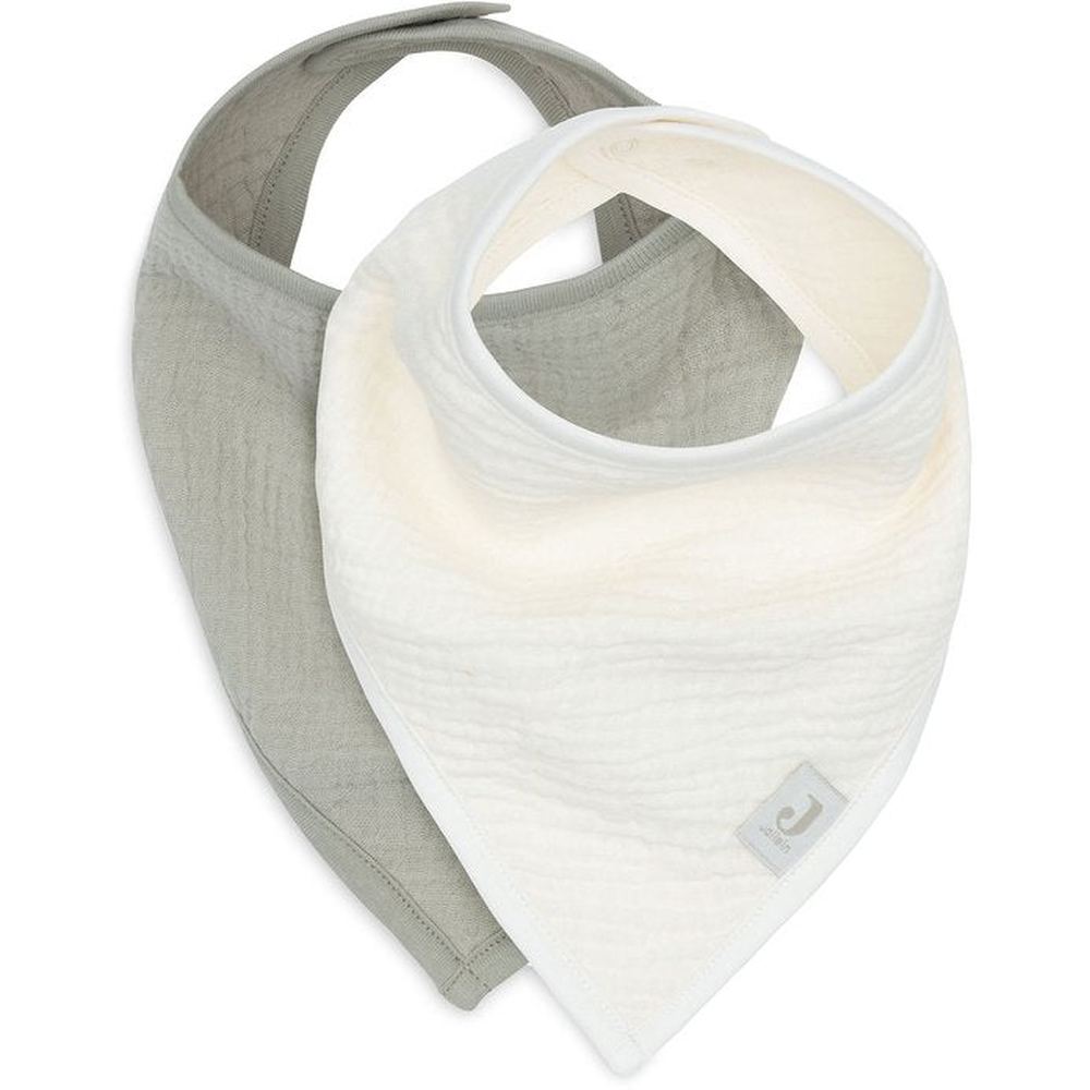 Bavoir bandana Jollein - vert olive/écru, lot de 2