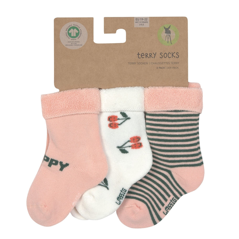 Lässig lot de 3 chaussettes en tissu éponge GOTS - Cherry Peach