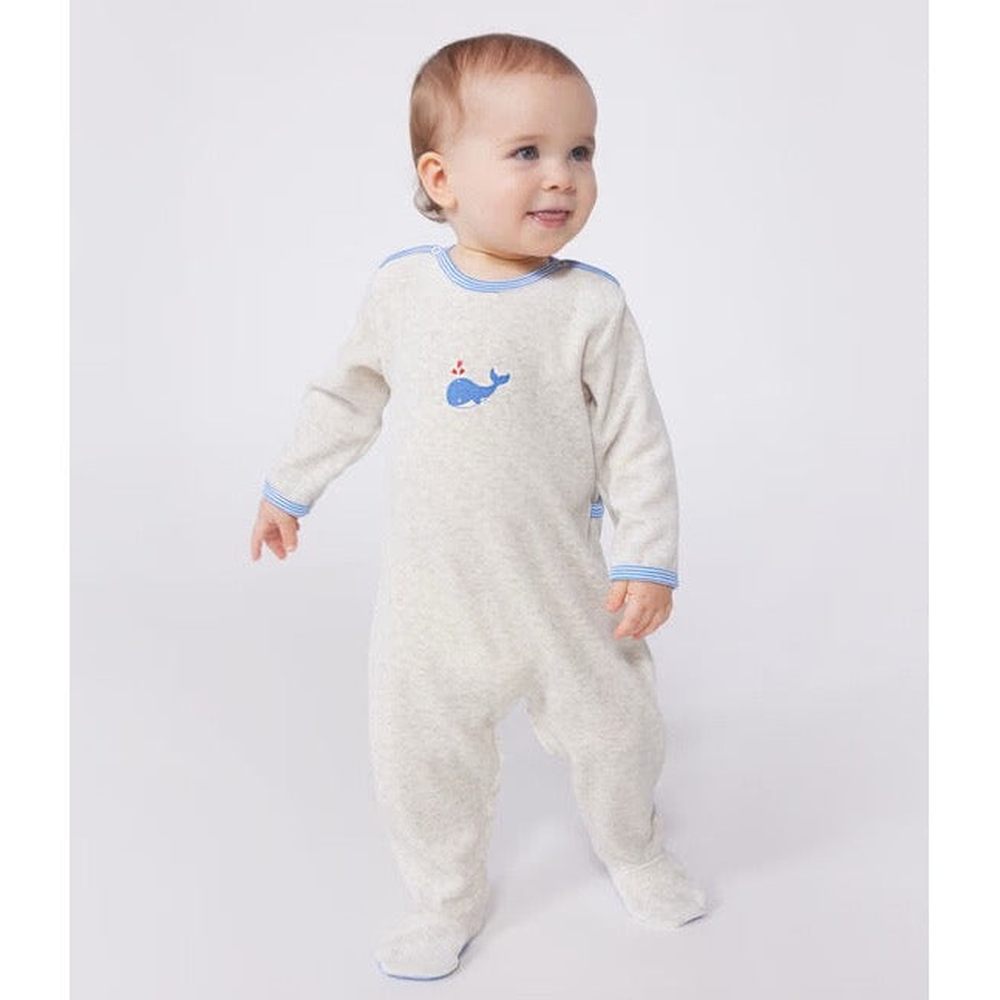 Petit Bateau Pyjama bébé en velours avec fermeture au dos - Baleine
