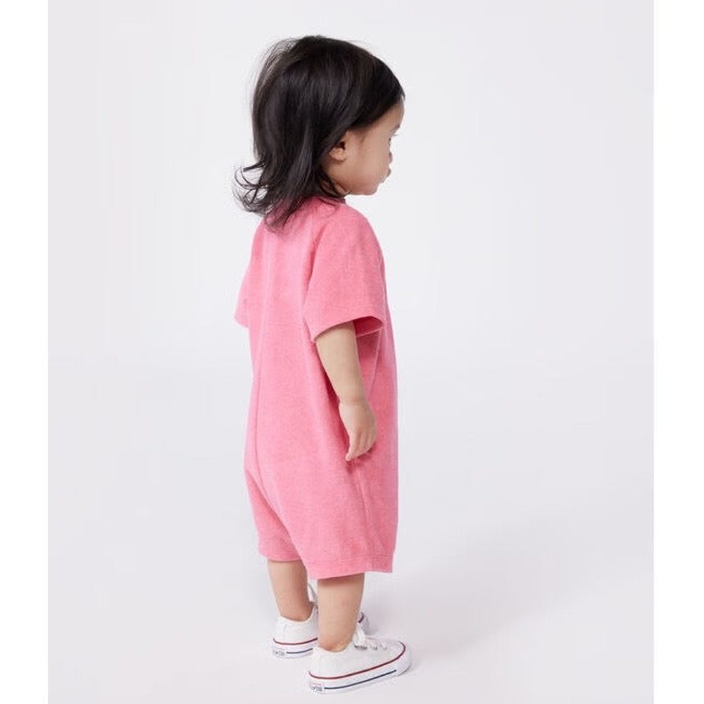Petit Bateau Combinaison courte bébé en éponge de coton uni à manches courtes - rose vif