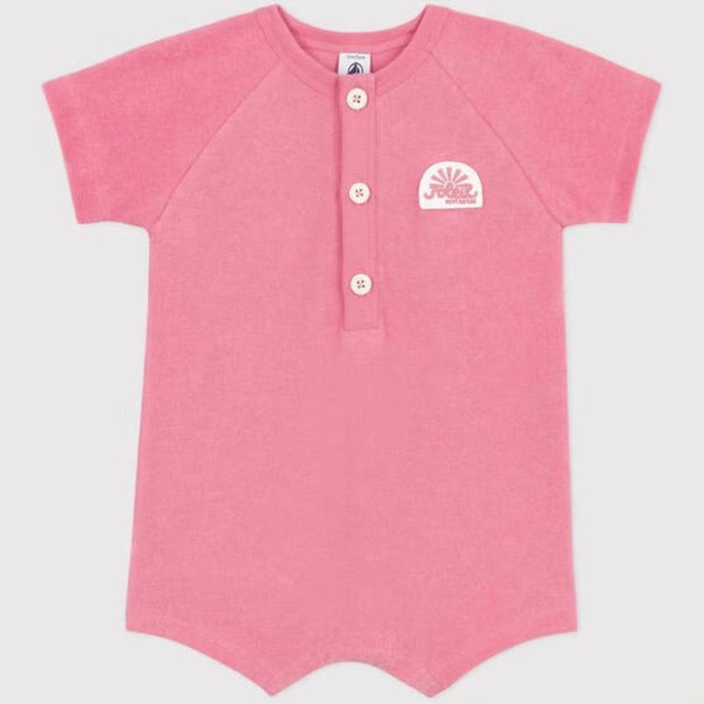 Petit Bateau Combinaison courte pour bébé en éponge de coton uni à manches courtes - rose vif