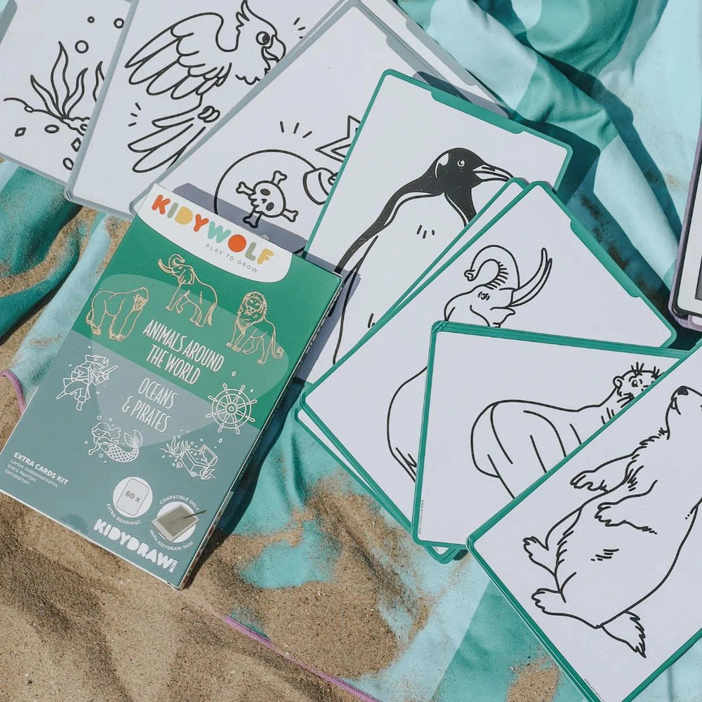 Kidywolf Kidydraw Mini tablette à dessin recharges - Animaux du monde / Océans & Pirates