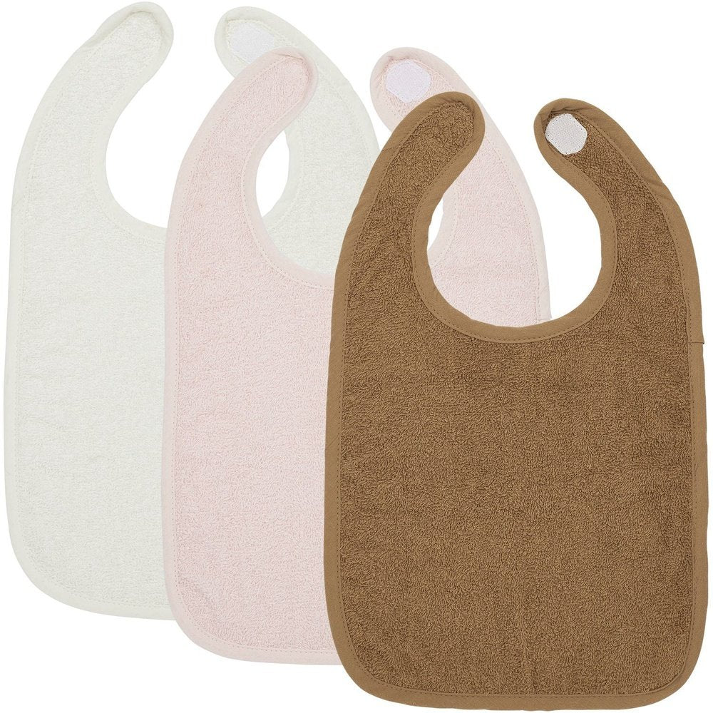 Meyco Lot de 3 bavoirs en tissu éponge - Blanc cassé/Rose poudré/Toffee