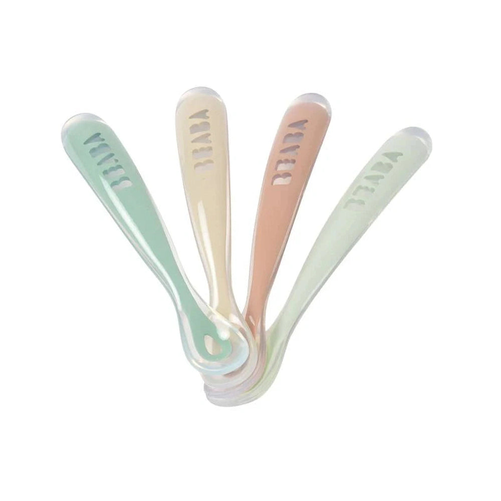 Béaba Set de 4 cuillères en silicone - 4M+ - Naturel