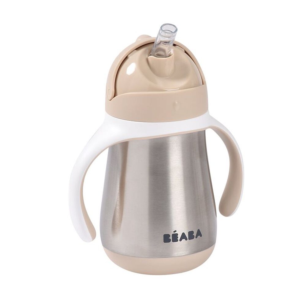 Béaba Gobelet à paille en acier inoxydable 250ml - Beige