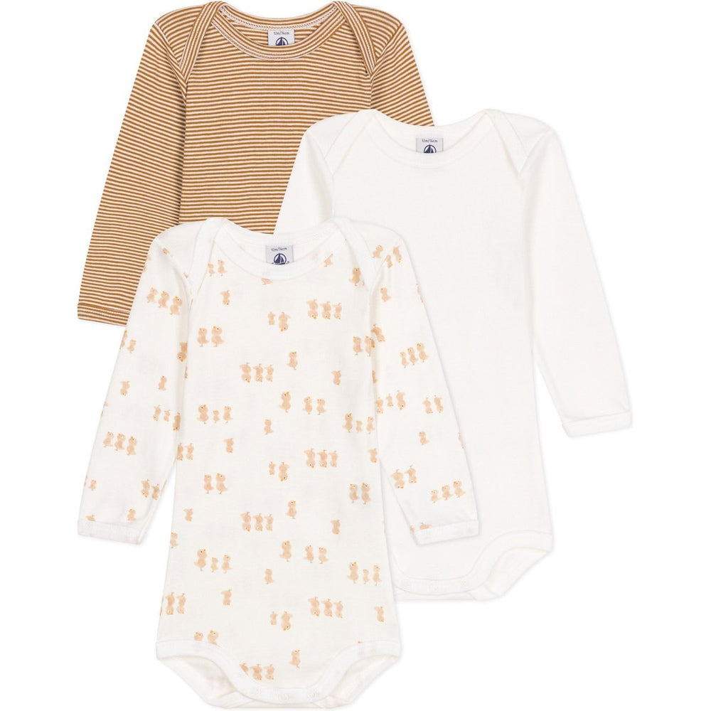 Petit Bateau | Lot de 3 bodies en coton à manches longues - poussin
