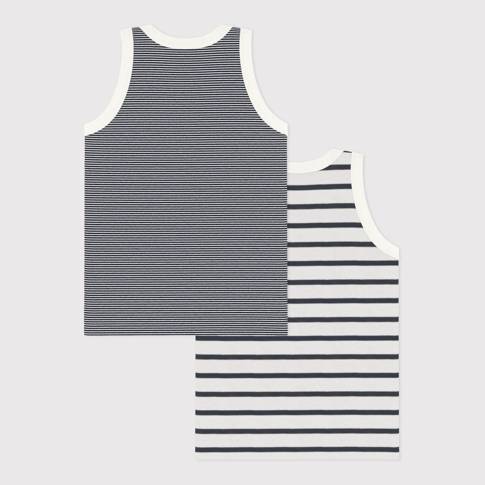 Petit Bateau Lot de 2 maillots de corps rayés sans manches pour garçon