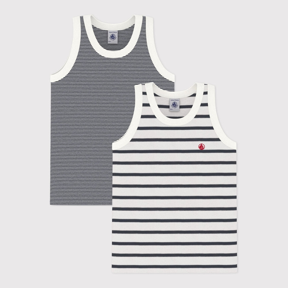Petit Bateau Lot de 2 débardeurs rayés sans manches pour garçon