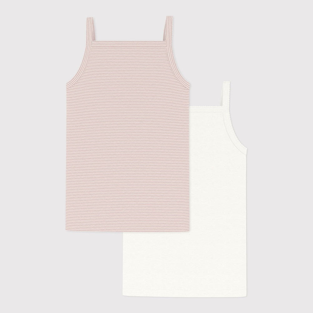 Lot de 2 débardeurs à bretelles spaghetti - blanc / rayé rose et blanc