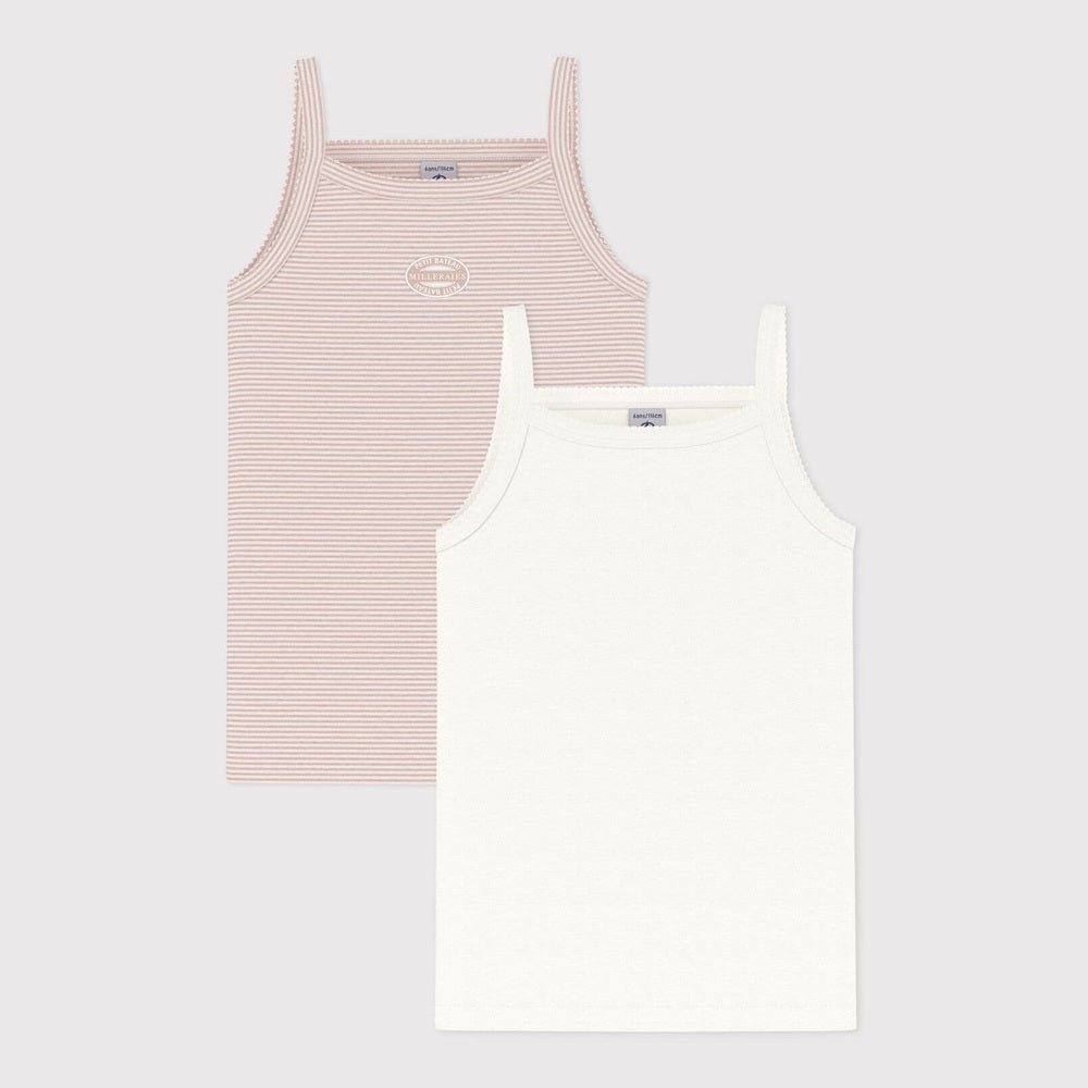 Petit Bateau Lot de 2 débardeurs à fines bretelles - rayé blanc/rose et blanc