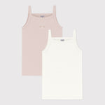Petit Bateau Lot de 2 débardeurs à fines bretelles - rayé blanc/rose et blanc