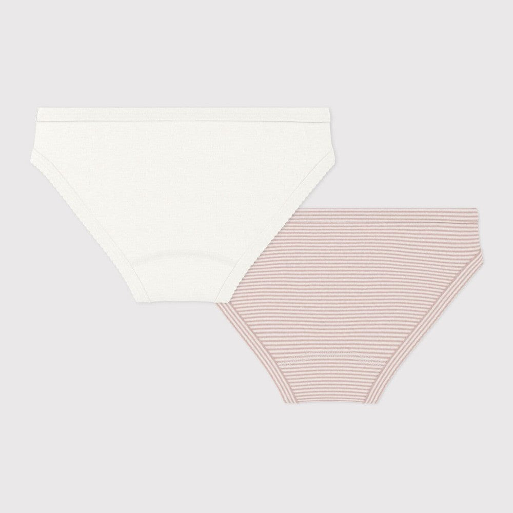 Petit Bateau Lot de 2 culottes pour fille blanches à rayures roses et blanches