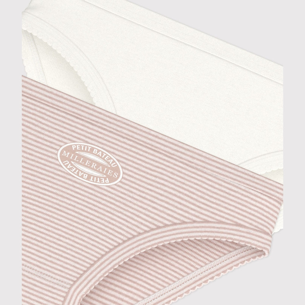 Petit Bateau Lot de 2 culottes pour filles blanc-rose rayé et blanc