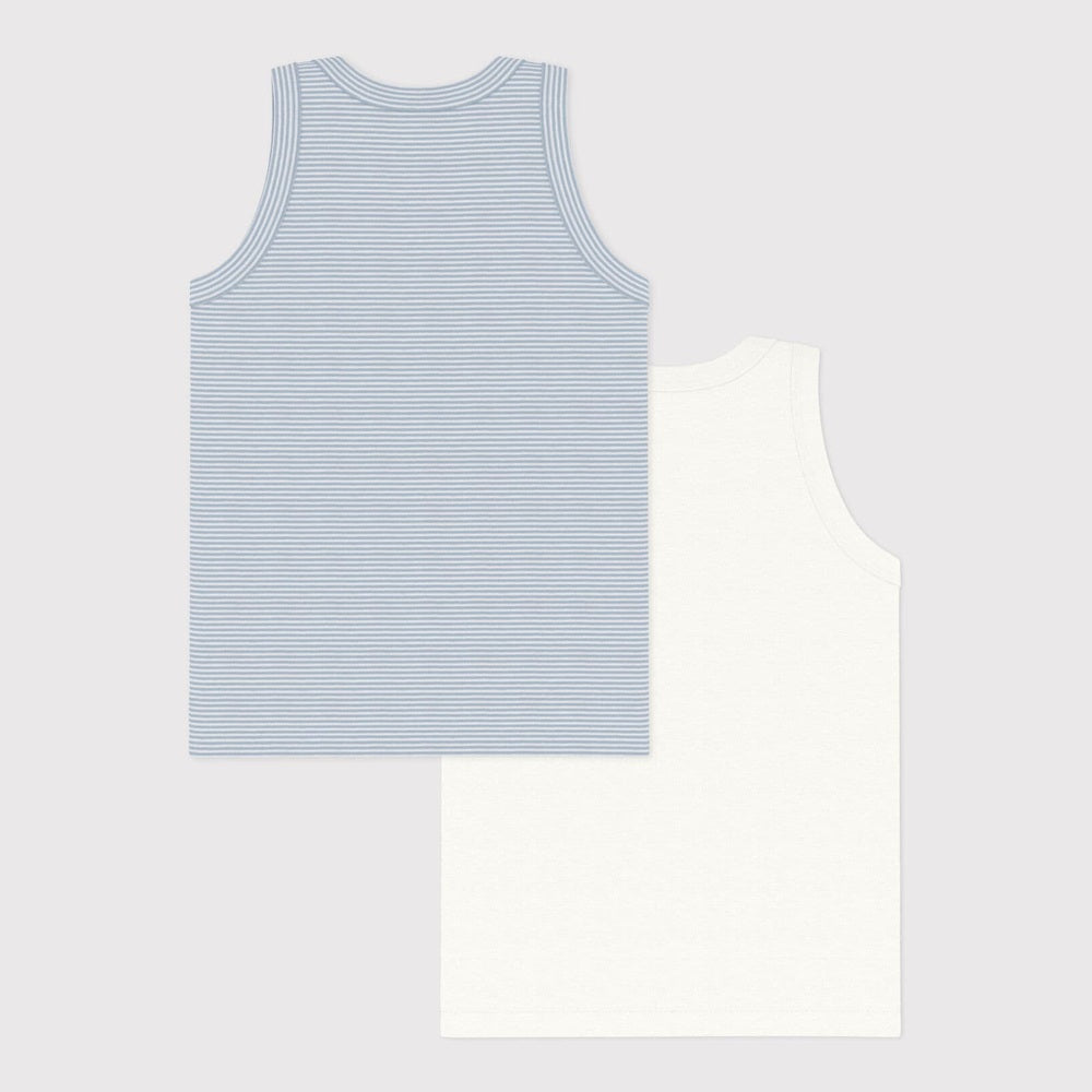 Petit Bateau Lot de 2 débardeurs sans manches pour garçon - rayé blanc/bleu clair & blanc