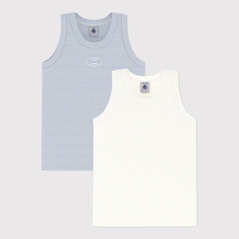 Petit Bateau Lot de 2 débardeurs sans manches pour garçon - rayé blanc/bleu clair & blanc