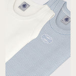 Petit Bateau Lot de 2 débardeurs sans manches pour garçon - rayé blanc/bleu clair et blanc