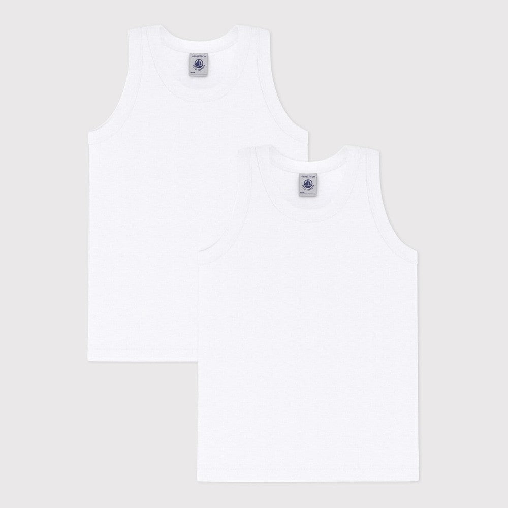 lot de 2 débardeurs blancs sans manches pour garçons Petit Bateau
