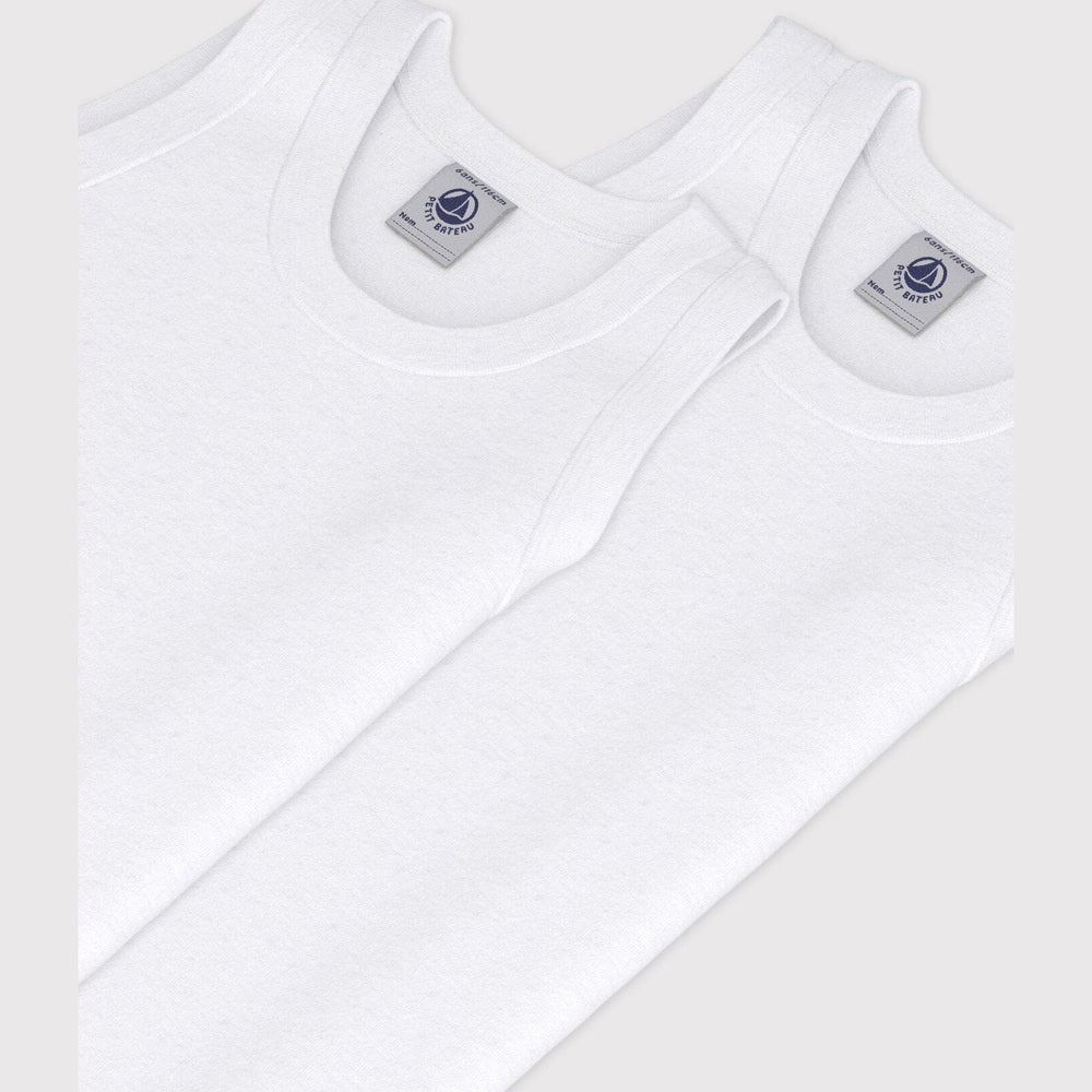 Petit Bateau Lot de 2 sous-vêtements blancs sans manches pour garçon