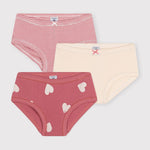 Lot de 3 shorties taille haute pour filles - Cœurs