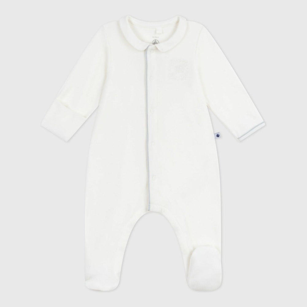 Petit Bateau Pyjama bébé en velours uni avec col