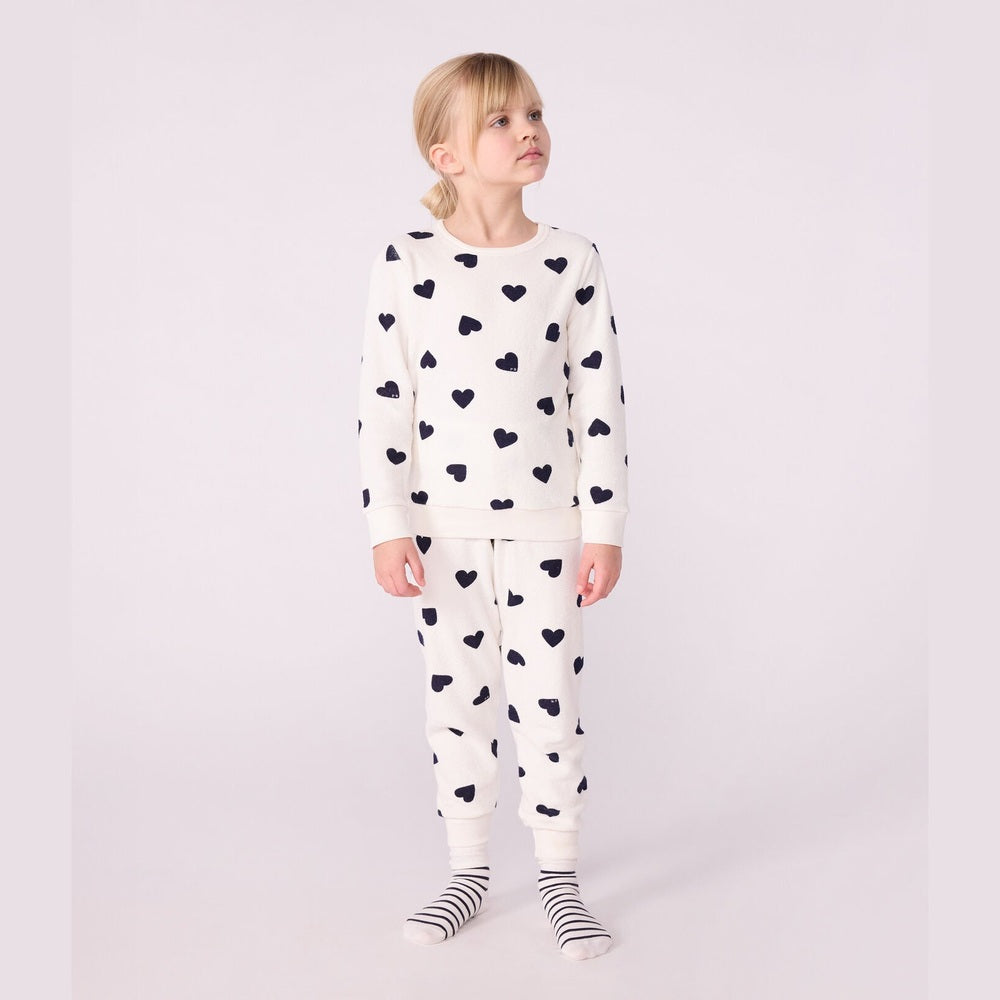Pyjama enfant Petit Bateau en éponge de coton à imprimé cœurs - Bleu